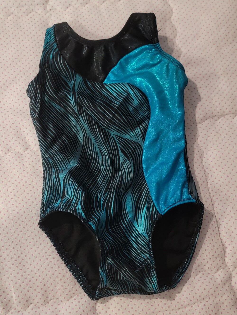 Basic Moves Teal Black Metallic Gymnastics Leotard Child Size 2/3